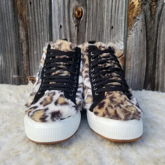 Faux Fur Fuzzy HighTops Size 10 Cheetah Animal Leopard Superga x Jocelyn EUC - Picture 2 of 14